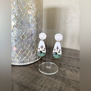 Elegant White and Black Cross Easter Earrings